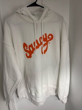 NWOT White "Saucy" Graphic Hoodie Sweatshirt - Unbranded